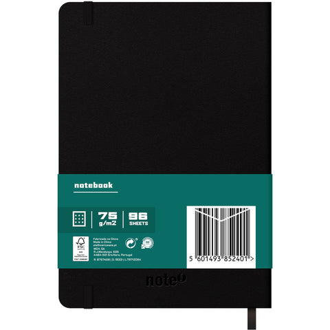 Caderno Agrafado A5 Capa Dura Preta com Elástico Pontilhado Note!