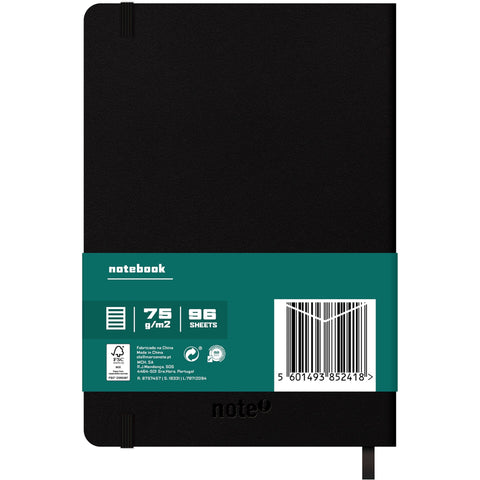 Caderno Agrafado A5 Capa Preta Soft com Elástico Pautado Note!