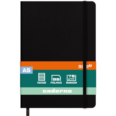 Caderno Agrafado A5 Capa Preta Soft com Elástico Pautado Note!