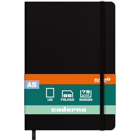 Caderno Agrafado A5 Capa Preta Soft com Elástico Liso Note!
