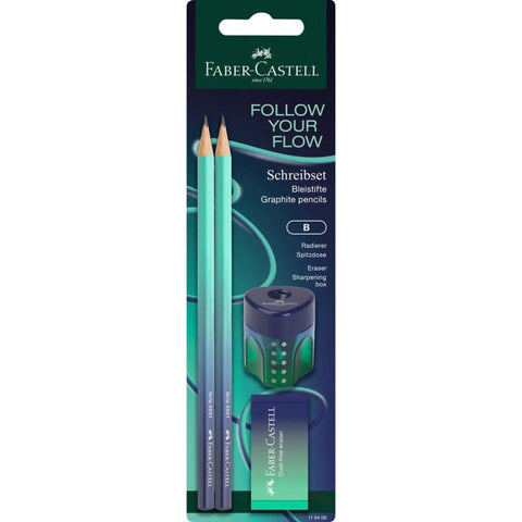 Pack 2 Lápis+Afia+Borracha Flow Edition Azul Faber-Castell