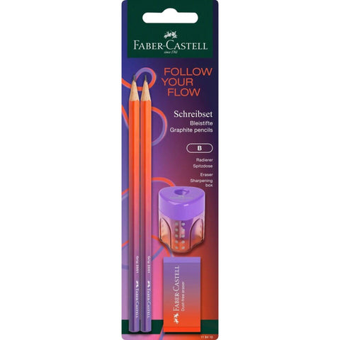 Pack 2 Lápis+Afia+Borracha Flow Edition Laranja Faber-Castell