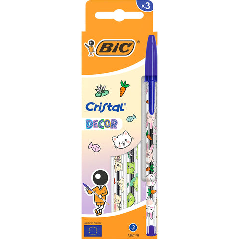 Esferográfica Cristal Kawaii Tinta Azul 3 Unidades Bic