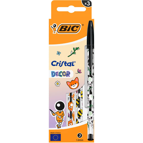 Esferográfica Cristal Kawaii Tinta Preta 3 Unidades Bic