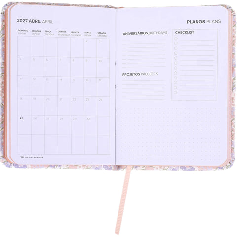 Agenda Espiral A7 2027 12 Meses Semanal Mini Flowers (várias opções) Note!