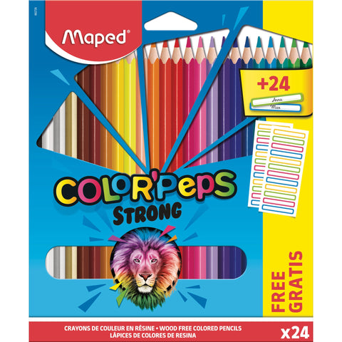 Lápis de Cor Color Peps Strong + Etiquetas 24 Unidades Maped