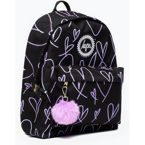 Mochila Iconic Glitter Heart Preto e Roxo Hype