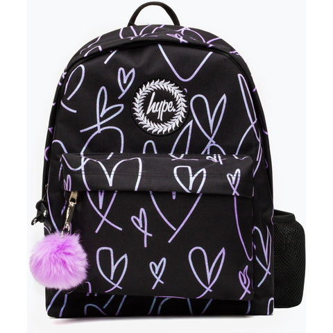 Mochila Iconic Glitter Heart Preto e Roxo Hype