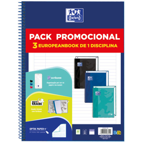 Pack 3 Caderno Espiral EuropeanBook 1 A4 Oxford
