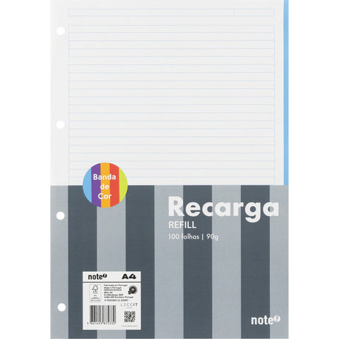 Recarga note A4 pautada 5 bandas de cor 100F p/ app Leccit