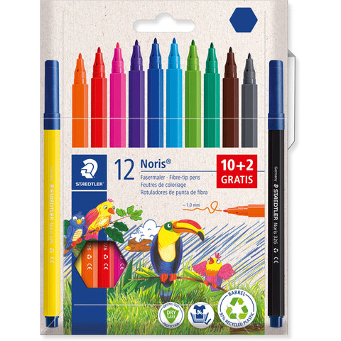Marcadores de colorir Noris Ponta Feltro 10+2 Unidades Staedtler