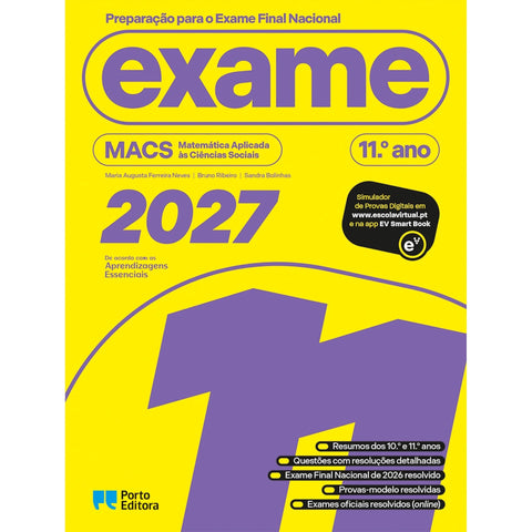 Preparação Para O Exame Final Nacional 2027 - Macs - Matemática Aplicada Às Ciências Sociais - 11.º Ano de Porto Editora