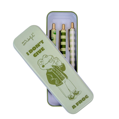 Estojo Metálico + 3 Canetas - Froggy