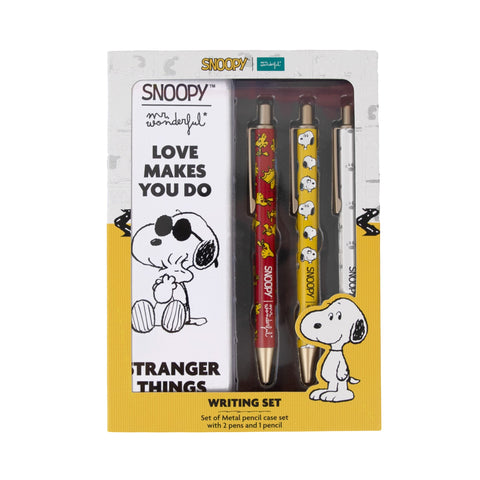 Estojo Metálico + 3 Canetas - Snoopy
