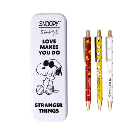 Estojo Metálico + 3 Canetas - Snoopy