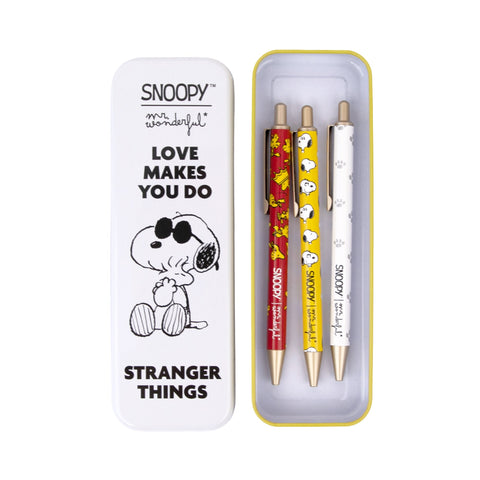 Estojo Metálico + 3 Canetas - Snoopy