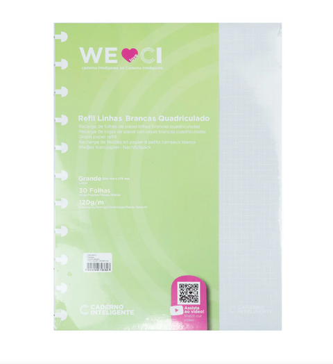Recarga para Caderno Inteligente A4 Quadriculadas com Linhas Brancas 120G