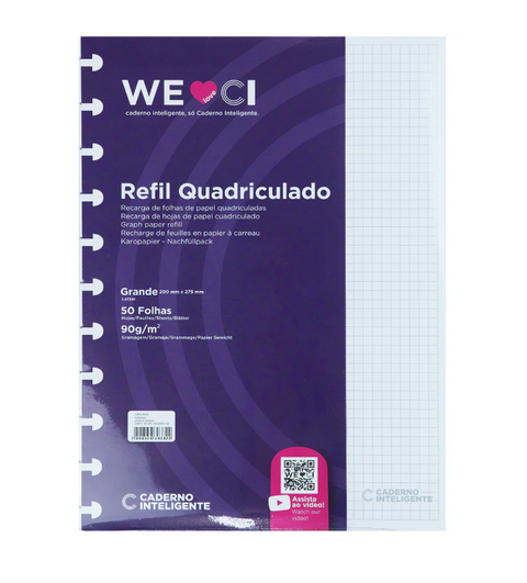 Recarga para Caderno Inteligente A4 Quadriculado 90g