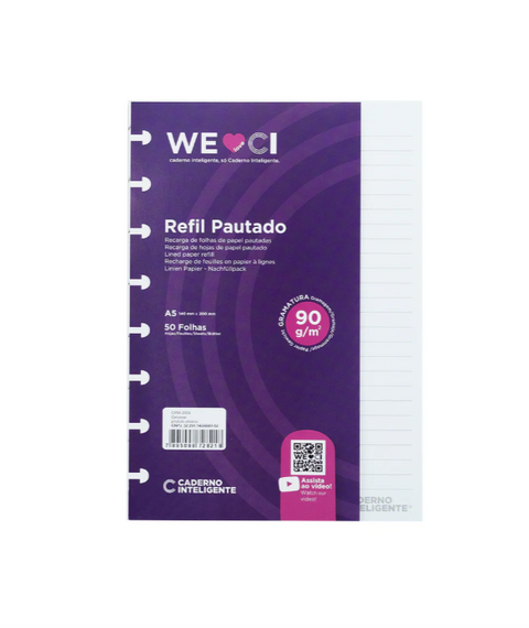 Recarga para Caderno Inteligente A5 Pautado 90g